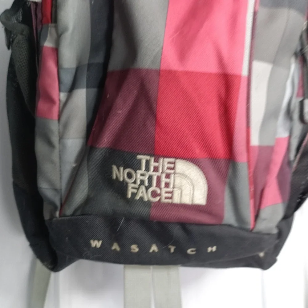 The North Face Wasatch Backpack Red Grey Plaid Daypack Hiking Bag s9